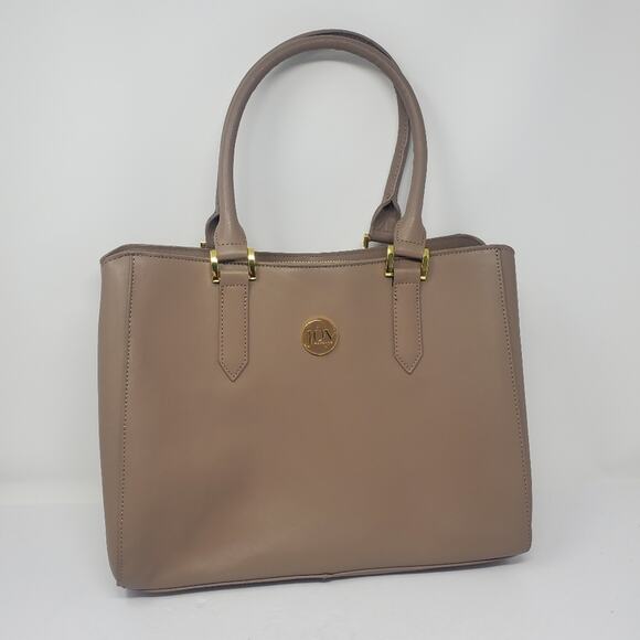 Joy Mangano Taupe Leather large structured handbag Great condition - Picture 2 of 11